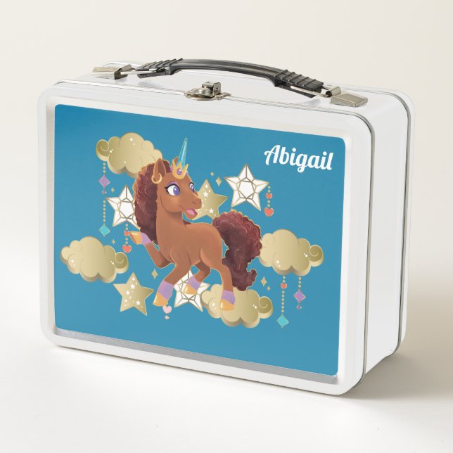 Lunch Box Unique aux étoiles et aux nuages Unicorne (Devant)