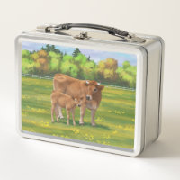 Vache d'Aubrac et veau mignon dans le pâturage de