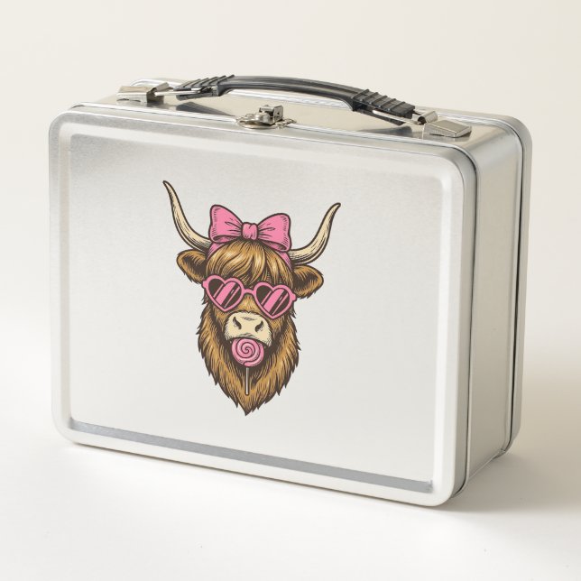 Lunch Box Vache des Highlands mignonne avec des lunettes à m (Devant)