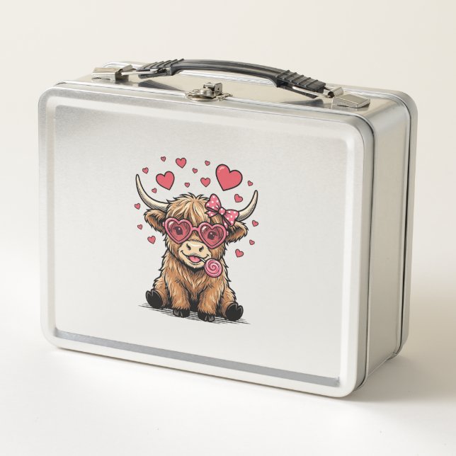 Lunch Box Vache des Highlands mignonne Saint-Valentin lunett (Devant)