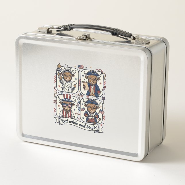 Lunch Box Vache écossaise patriotique rouge blanc et boujee (Devant)