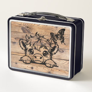 Lunch Box Vache Highland avec Papillon Noir/Faux