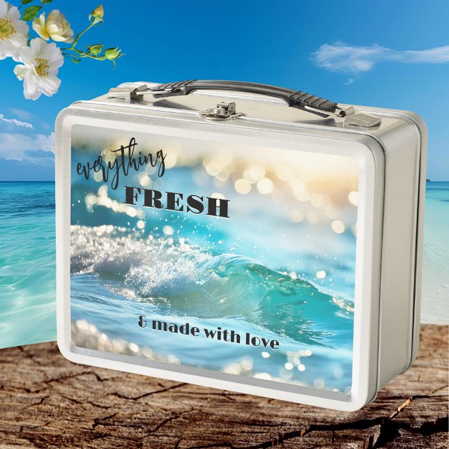 Lunch Box Vague De Plage Fraîche (Lunch Box featuring a fresh sparkling wave on the beach, glistening sunlight)