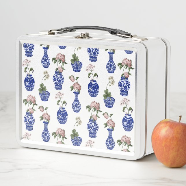 Lunch Box Vases et fleurs bleus de chinoiserie  (En situation)