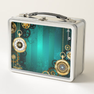 Lunch Box Veille bijoux Steampunk sur un Arrière - plan vert