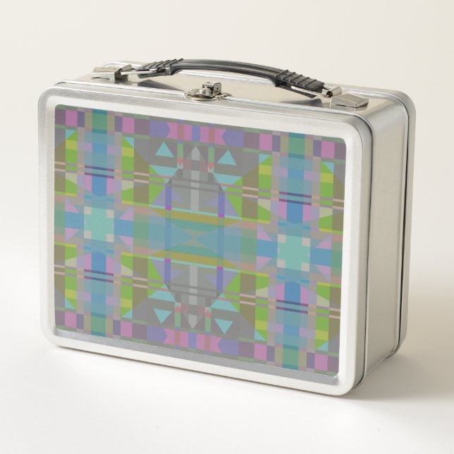 Lunch Box Vert bleu violet géométrique (Devant)