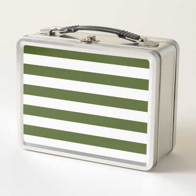 Lunch Box Vert mousse foncé et rayures blanches (Devant)
