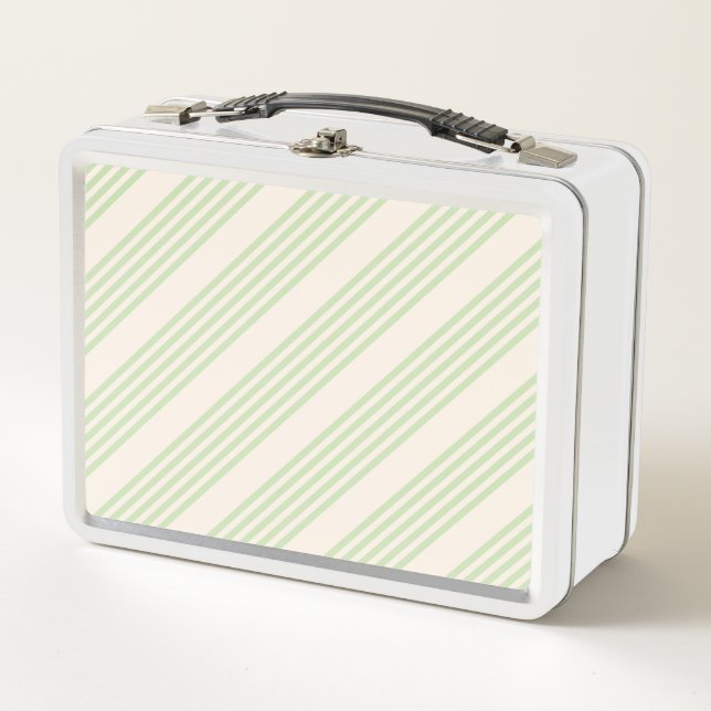 Lunch Box Vert pâle et beige cinq rayures motif (Devant)