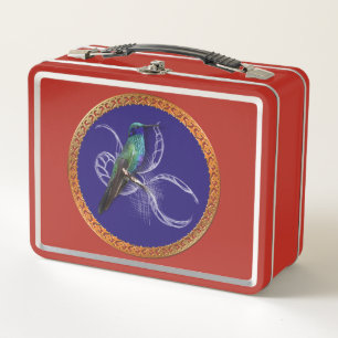 Lunch Box Vert turquoise et bleu avec colibri violet