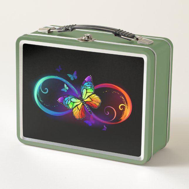 Lunch Box Vibrant infinity with rainbow butterfly on black (Devant)