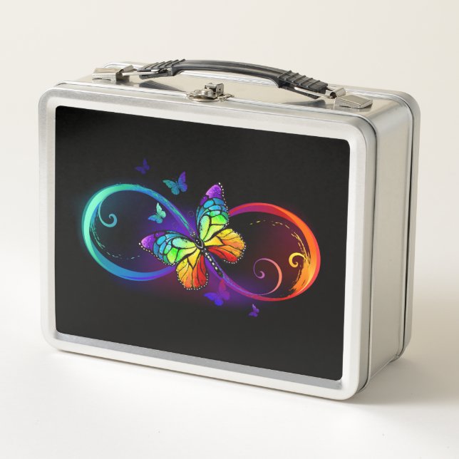 Lunch Box Vibrant infinity with rainbow butterfly on black (Devant)