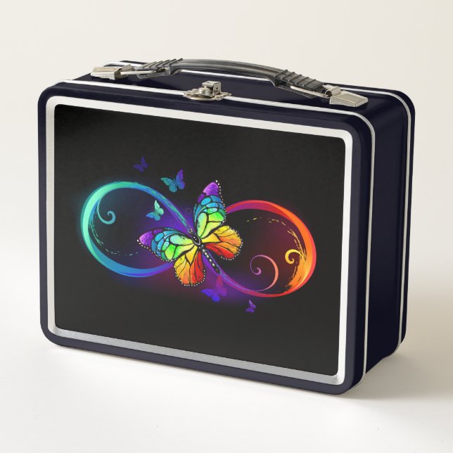 Lunch Box Vibrant infinity with rainbow butterfly on black (Devant)