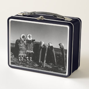 Lunch Box Vintage Alaska Fur vêtu eskimo arctique sod igloo