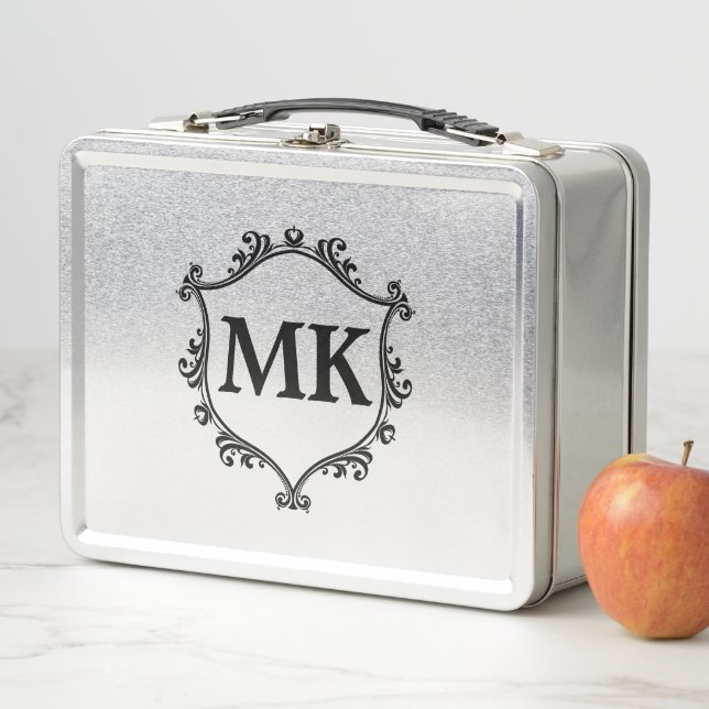 Lunch Box Vintage bouclier royal nom personnalisé monogramme (En situation)