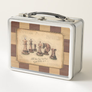 Lunch Box Vintage échiquier et pièces d'échecs, cadeau du jo