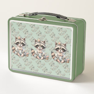Lunch Box Vintage habillé Cottagecore Raccoon Pastel
