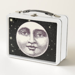 Lunch Box Vintage homme dans la lune plein visage noir blanc