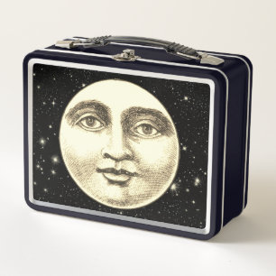 Lunch Box Vintage homme dans la lune plein visage noir sépia