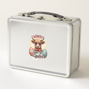 Lunch Box Vintage Howdy Chérie Pâques Vache Highland Lapin M