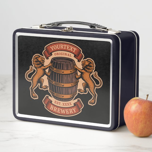 Lunch Box Vintage Lion Oak Baril Brasserie personnalisée (En situation)