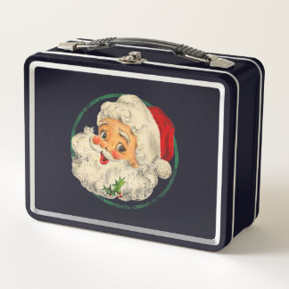 Lunch Box Vintage Noël Père Noël Face Vieux Mode T