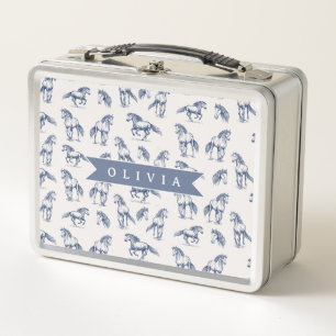 Lunch Box Vintage Personnalisé Cheval Bleu Classique Campagn