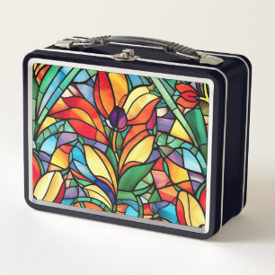 Lunch Box Vintage verre coloré Fleurs colorées Motif