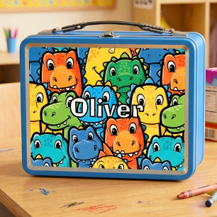 Lunch Box Visages de dinosaures heureux motif bondé