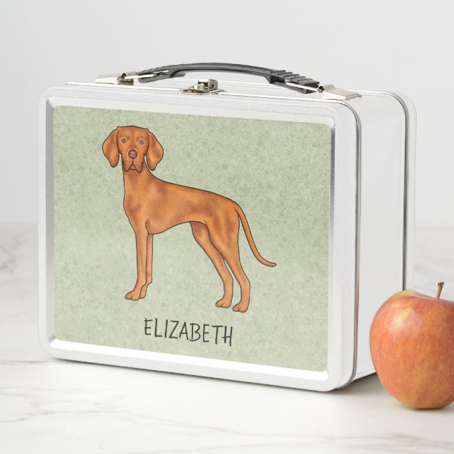 Lunch Box Vizsla Hongrois Chien Pointer Mignon Avec Nom Vert (En situation)