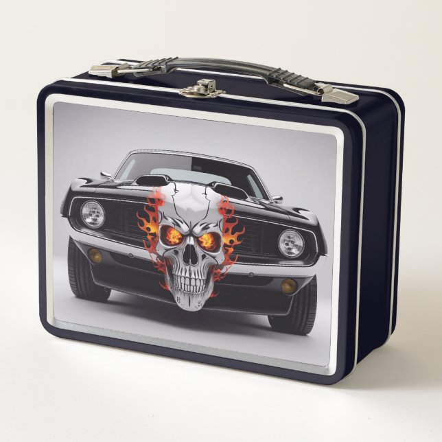 Lunch Box Voiture de muscle de crâne flamboyant (Devant)
