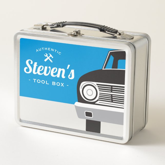 Lunch Box Voiture Rétro Classique | Boîte à Outils avec Nom  (Devant)