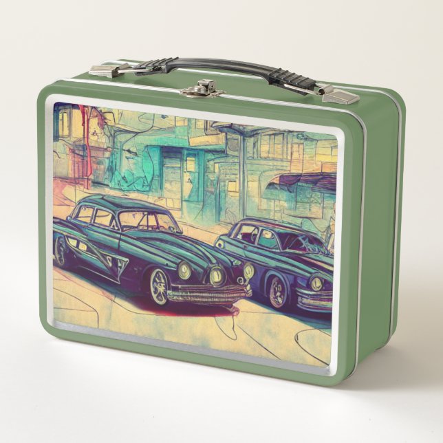 Lunch Box Voitures classiques Abstraites des années 1950 (Devant)