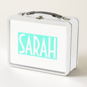 Lunch Box Votre nom Texte blanc gras sur Aqua vif