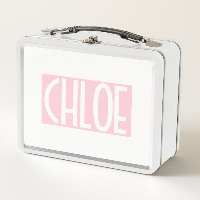 Lunch Box Votre nom | Texte blanc gras sur rose clair (Devant)
