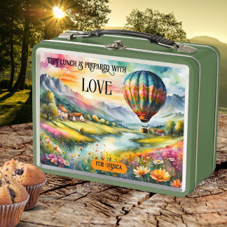Lunch Box Watercolor Art Hot Air Balloon Travel