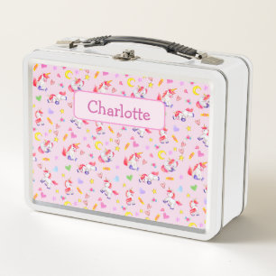 Lunch Box Whimsical Unicorn Motif rose Personnalisé