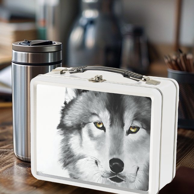 Lunch Box Wolf Portrait noir blanc (Créateur téléchargé)