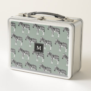 Lunch Box Zebra Exotic Animal Motif Sage Green Monogramme