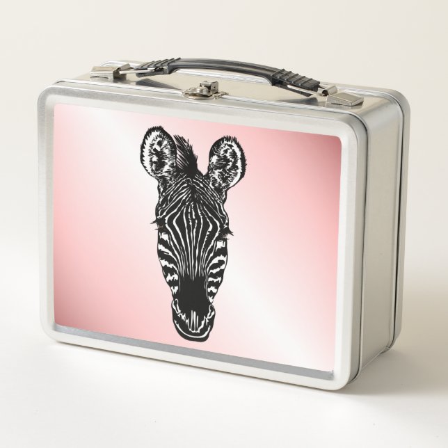 Lunch Box Zebra Head on Pink (Devant)