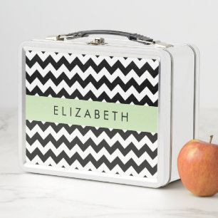 Lunch Box Zigzag noir et blanc, Motif Chevron, Votre nom