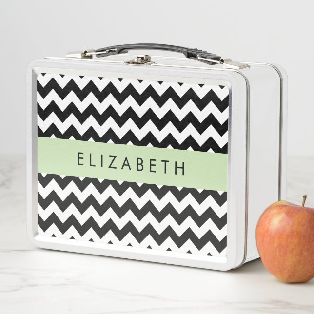 Lunch Box Zigzag noir et blanc, Motif Chevron, Votre nom (En situation)