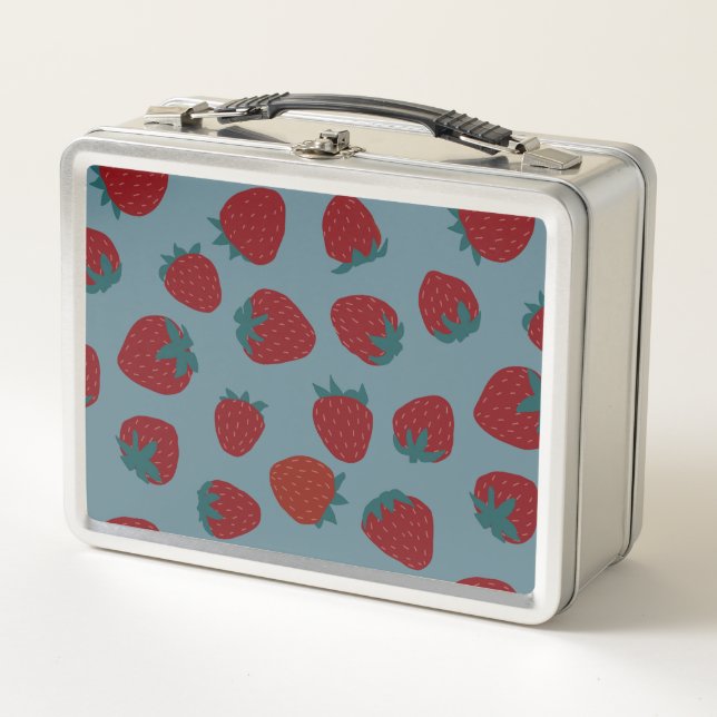 Lunchbox classique avec fraises sur Turquoise (Devant)