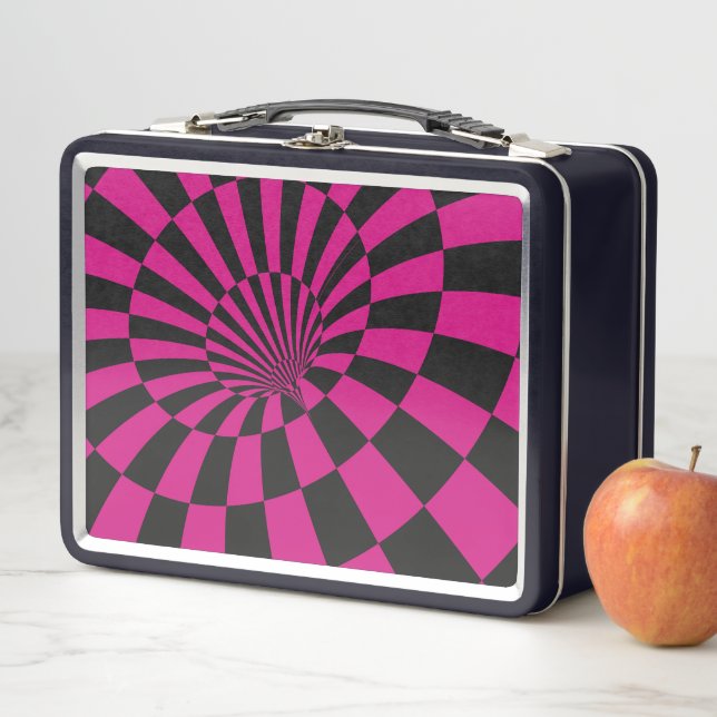 Lunchbox en métal Abstrait rose et noir À damiers (En situation)
