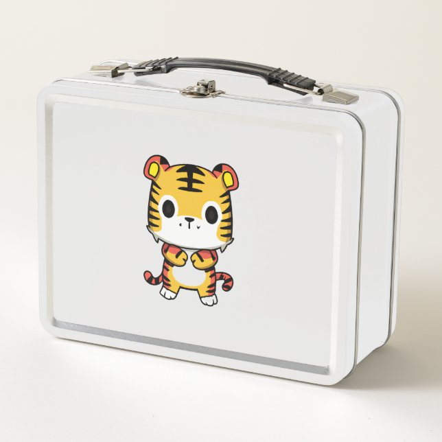 Lunchbox en métal blanc Kawaii Tiger (Devant)