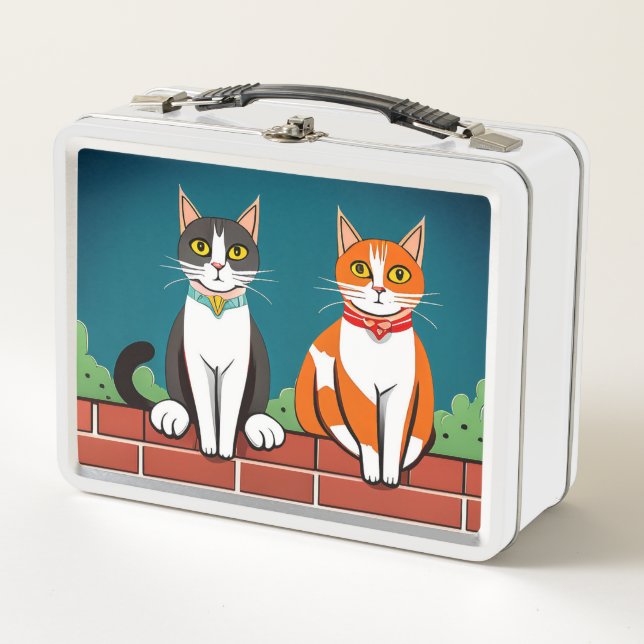 Lunchbox en métal de deux chats (Devant)