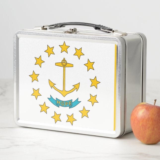 Lunchbox en métal inoxydable avec drapeau de Rhode (En situation)