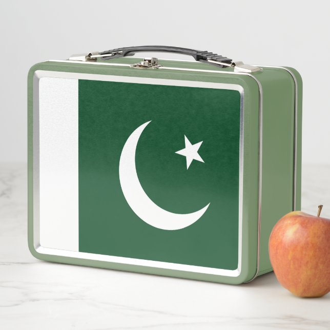 Lunchbox en métal inoxydable avec drapeau du Pakis (En situation)