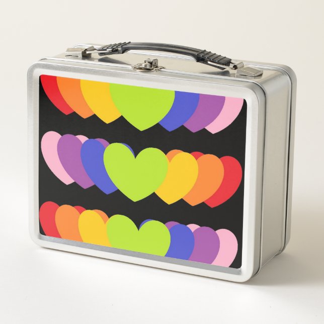 Lunchbox en métal rétro avec coeur arc-en-ciel  (Devant)
