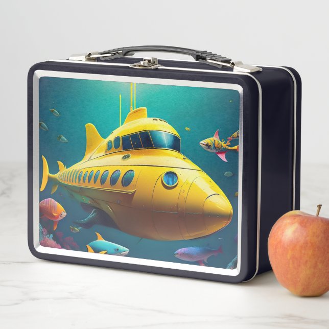 Lunchbox en métal sous-marin jaune (En situation)