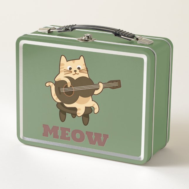 Lunchbox en métal vert - Cute Guitare Cat MEOW Des (Devant)
